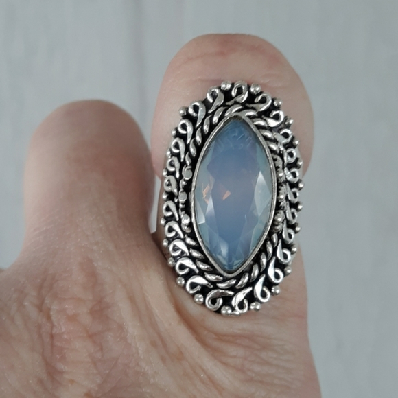 New Unique Milky Opal Opalite 925 Silver Ring. - Picture 5 of 8